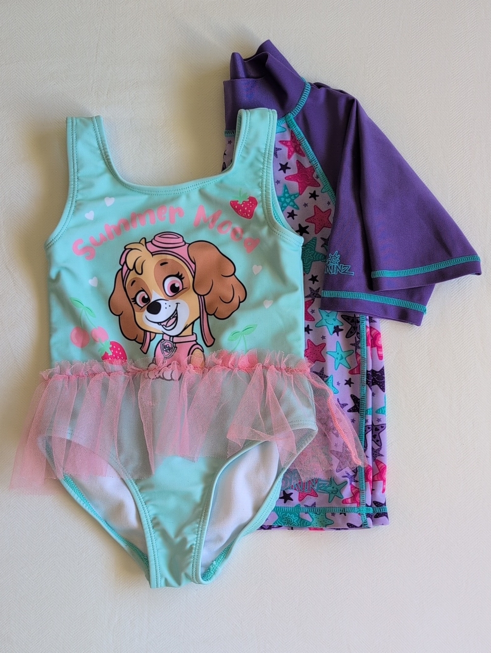 Paw Patrol Skye 3T Tutu Swimsuit & Rashguard Sun Protection Lot 2 Bundle